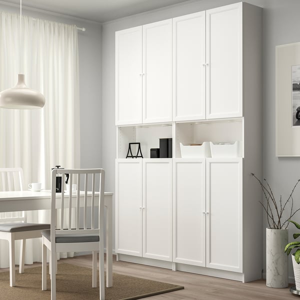 BILLY / OXBERG bookcase w height extension ut/drs, white, 160x30x237 cm