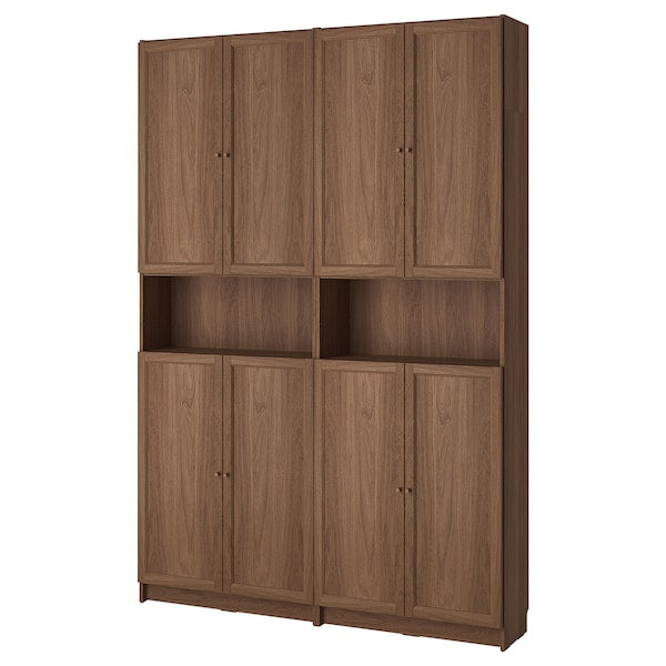 BILLY / OXBERG - Bookcase w height extension ut/drs, brown walnut effect, 160x30x237 cm