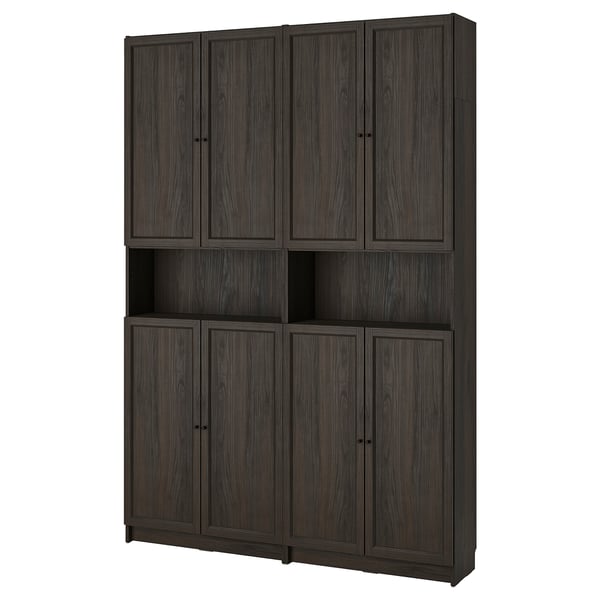 BILLY / OXBERG bookcase w height extension ut/drs, dark brown oak effect, 160x30x237 cm