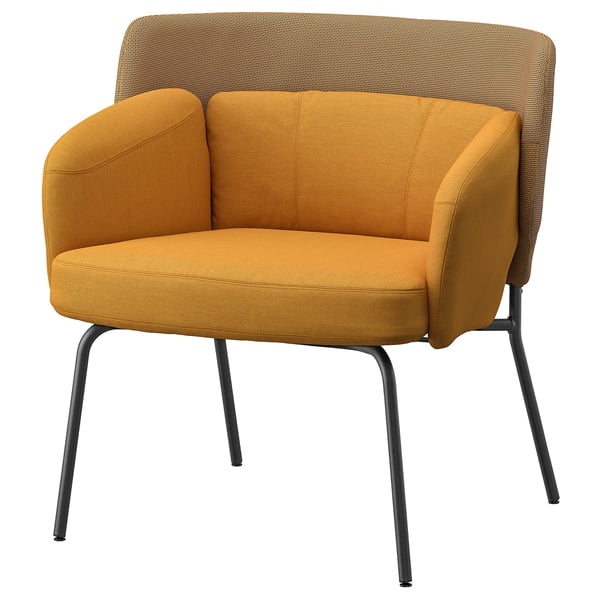 BINGSTA armchair, Vissle dark yellow/Kabusa dark yellow, 70x76x58 cm