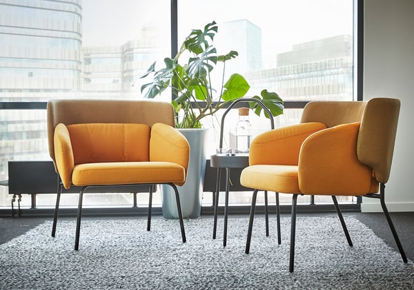 BINGSTA armchair, Vissle dark yellow/Kabusa dark yellow, 70x76x58 cm