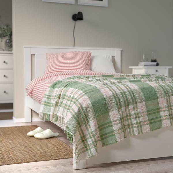 BISKOPSMÖSSA - BISKOPSMÖSSA Throw, green/off-white, 130x170 cm