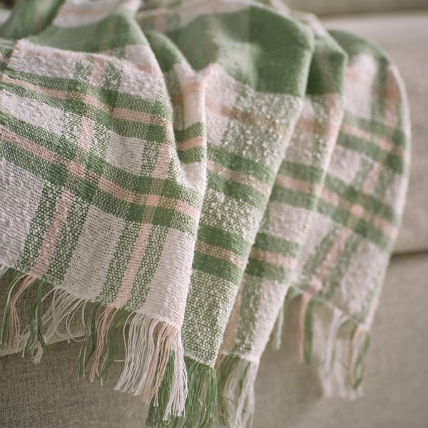 BISKOPSMÖSSA - BISKOPSMÖSSA Throw, green/off-white, 130x170 cm