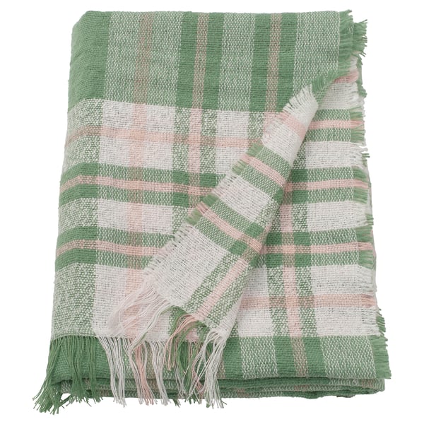 BISKOPSMÖSSA throw, green/off-white, 130x170 cm