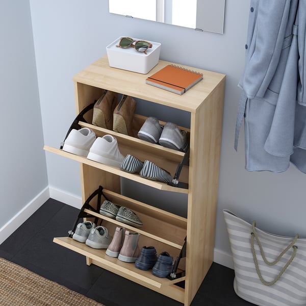 BISSA shoe cabinet with 2 compartments, oak effect, 49x28x93 cm