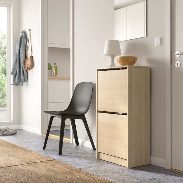 BISSA - Shoe cabinet with 2 compartments, oak effect, 49x28x93 cm