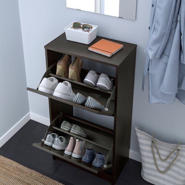 BISSA - 2-compartment shoe rack, brown-black, 49x28x93 cm