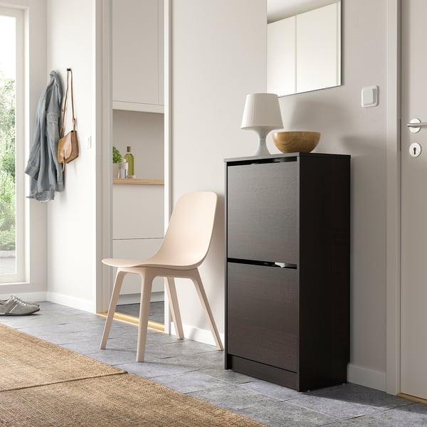 BISSA shoe cabinet with 2 compartments, black-brown, 49x28x93 cm