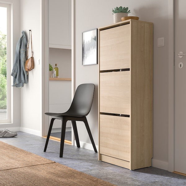 BISSA - Shoe cabinet with 3 compartments, oak effect, 49x28x135 cm