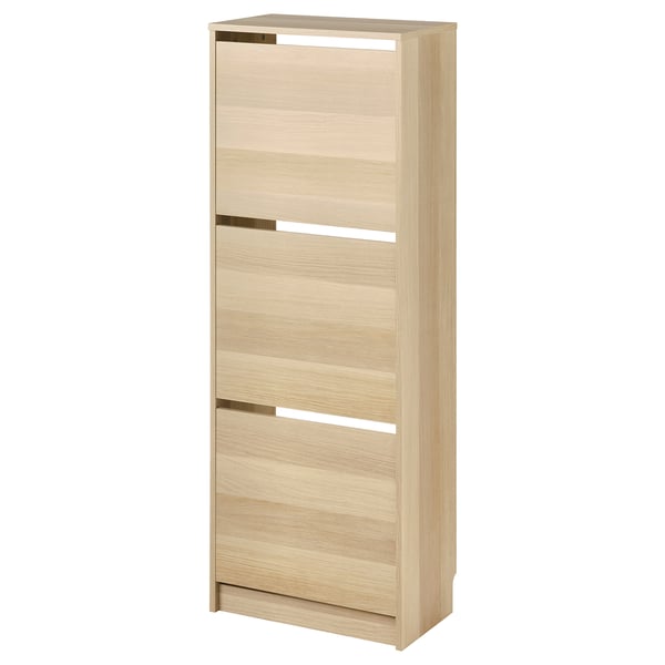 BISSA - Shoe cabinet with 3 compartments, oak effect, 49x28x135 cm