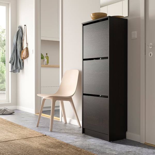 BISSA shoe cabinet with 3 compartments, black-brown, 49x28x135 cm
