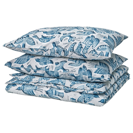 BITTERSÖTA duvet cover and 2 pillowcases, light grey/blue, 220x240 cm