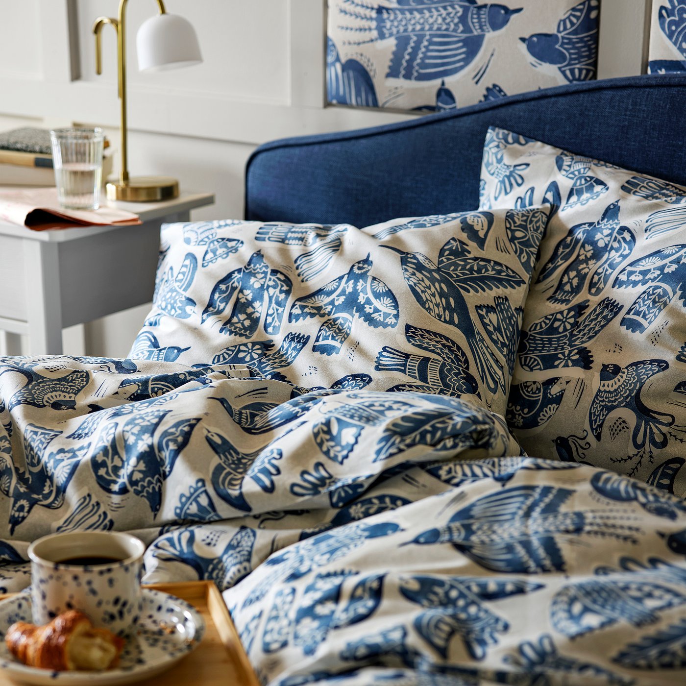BITTERSÖTA duvet cover and 2 pillowcases, light grey/blue, 240x220/50x80 cm