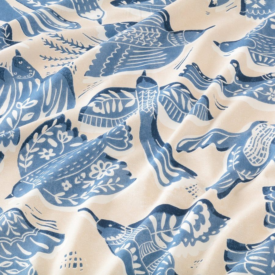 BITTERSÖTA pre-cut fabric, beige/blue/bird pattern, 150x300 cm