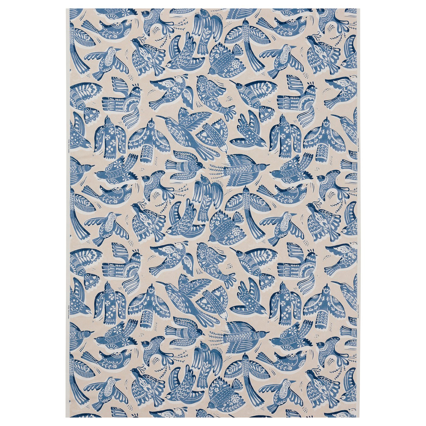 BITTERSÖTA pre-cut fabric, beige/blue/bird pattern, 150x300 cm