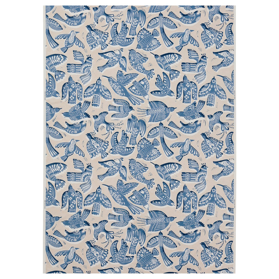 BITTERSÖTA pre-cut fabric, beige/blue/bird pattern, 150x300 cm