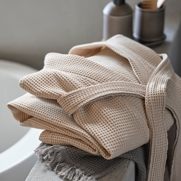BJÄLVEN - Bath robe, beige, S/M
