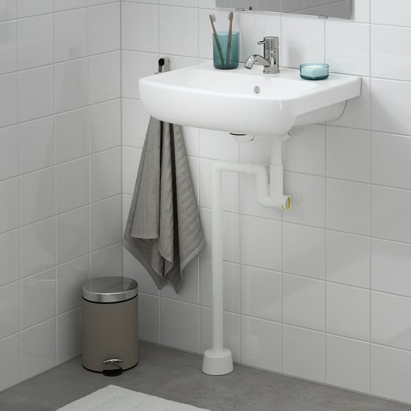 BJÖRKÅN wash-basin w water trap/mixer tap, white, 54x40 cm