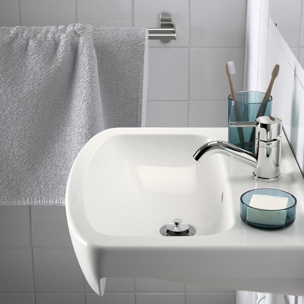 BJÖRKÅN wash-basin w water trap/mixer tap, white, 54x40 cm