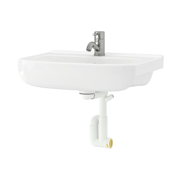 BJÖRKÅN wash-basin w water trap/mixer tap, white, 54x40 cm