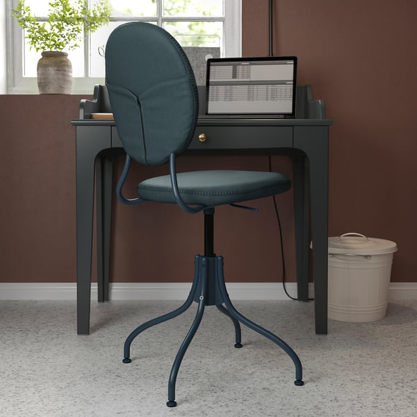 BJÖRKBERGET swivel chair, Idekulla blue, 58 cm