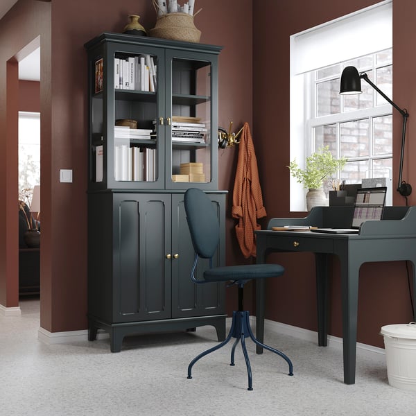 BJÖRKBERGET swivel chair, Idekulla blue, 58 cm
