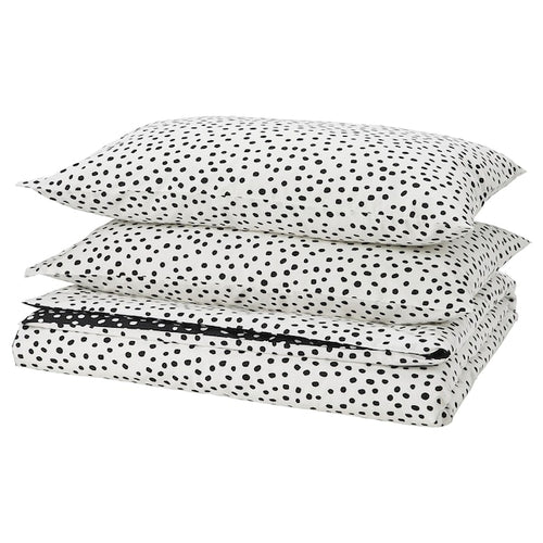 BJÖRKGRÅMAL - Duvet cover and 2 pillowcases, black white/dotted, 240x220/50x80 cm
