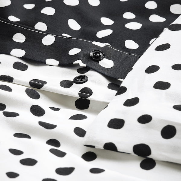 BJÖRKGRÅMAL - Duvet cover and 2 pillowcases, black white/dotted, 240x220/50x80 cm