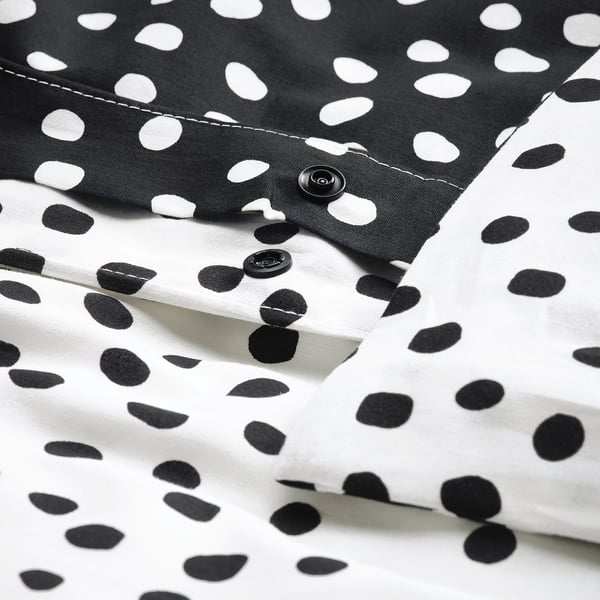 BJÖRKGRÅMAL duvet cover and 2 pillowcases, black white/dotted, 240x220/50x80 cm