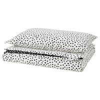 BJÖRKGRÅMAL duvet cover and pillowcase, black white/dotted, 150x200/50x80 cm