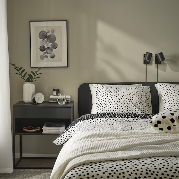 BJÖRKGRÅMAL - Duvet cover and pillowcase, black white/dotted, 150x200/50x80 cm