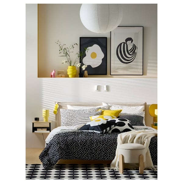 BJÖRKGRÅMAL duvet cover and pillowcase, black white/dotted, 150x200/50x80 cm
