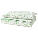 BJÖRKGRÅMAL duvet cover and pillowcase, green white/dotted, 150x200/50x80 cm