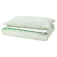 BJÖRKGRÅMAL duvet cover and pillowcase, green white/dotted, 150x200/50x80 cm