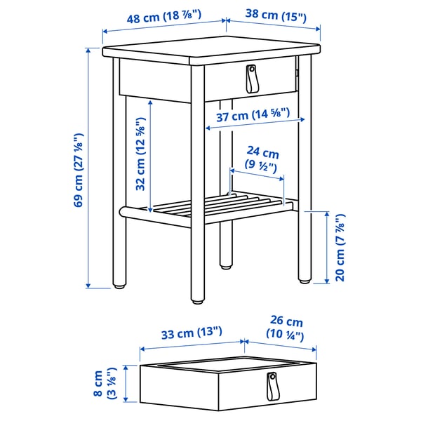 BJÖRKSNÄS bedside table, birch, 48x38 cm