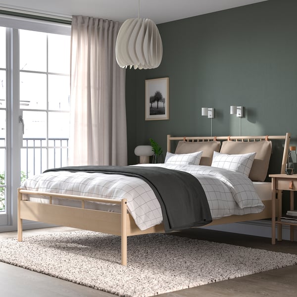 BJÖRKSNÄS bed frame, birch/birch veneer/Luröy, 140x200 cm