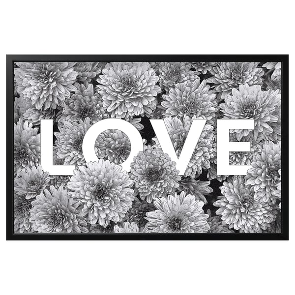 BJÖRKSTA picture with frame, flower love/black, 118x78 cm