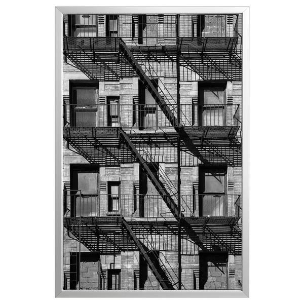 BJÖRKSTA picture with frame, balconies/aluminium-colour