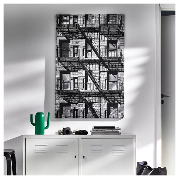 BJÖRKSTA picture with frame, balconies/aluminium-colour