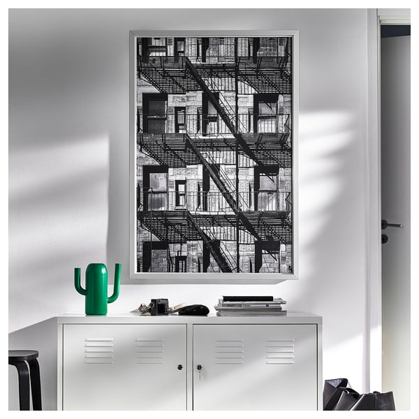 BJÖRKSTA picture with frame, balconies/aluminium-colour