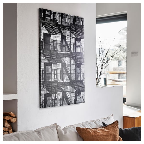 BJÖRKSTA picture with frame, balconies/aluminium-colour