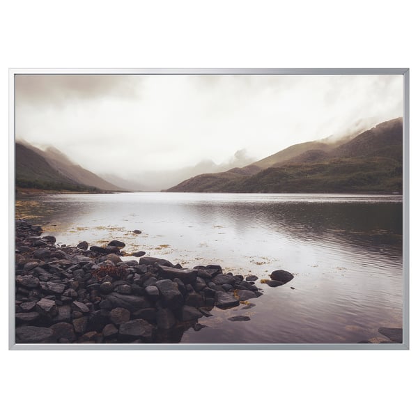 BJÖRKSTA picture with frame, rocky shoreline/aluminium-colour, 200x140 cm