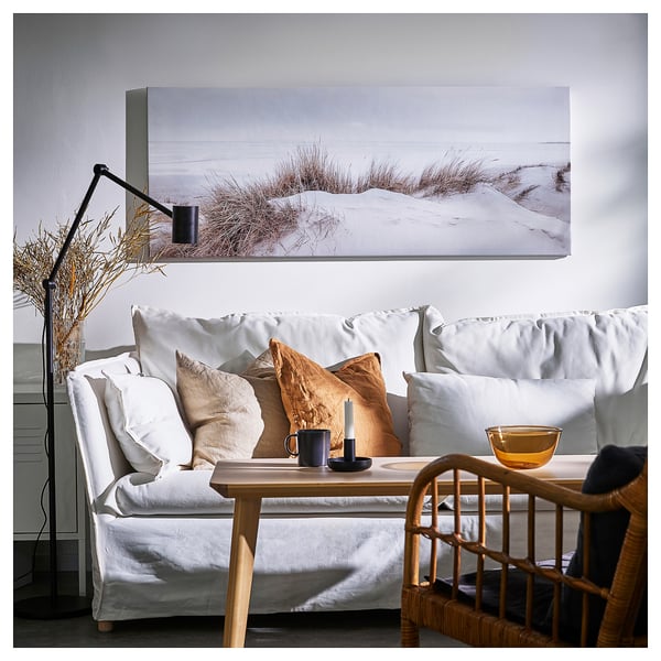 BJÖRKSTA - Picture with frame, sand dunes/black, 140x56 cm