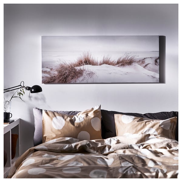 BJÖRKSTA - Picture with frame, sand dunes/black, 140x56 cm