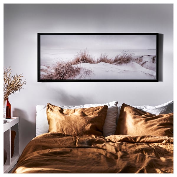 BJÖRKSTA - Picture with frame, sand dunes/black, 140x56 cm