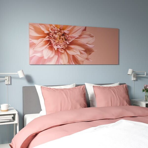 Ikea BJÖRKSTA - Picture with frame, flowers-in pink/aluminium-colour, 140x56 cm