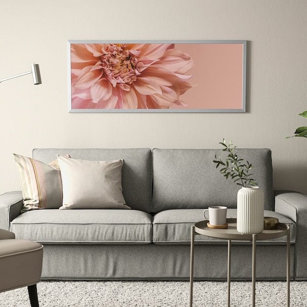 Ikea BJÖRKSTA - Picture with frame, flowers-in pink/aluminium-colour, 140x56 cm