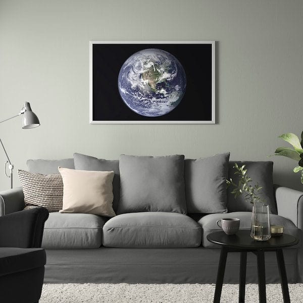 Ikea BJÖRKSTA - Picture with frame, the planet Earth/aluminium-colour, 118x78 cm