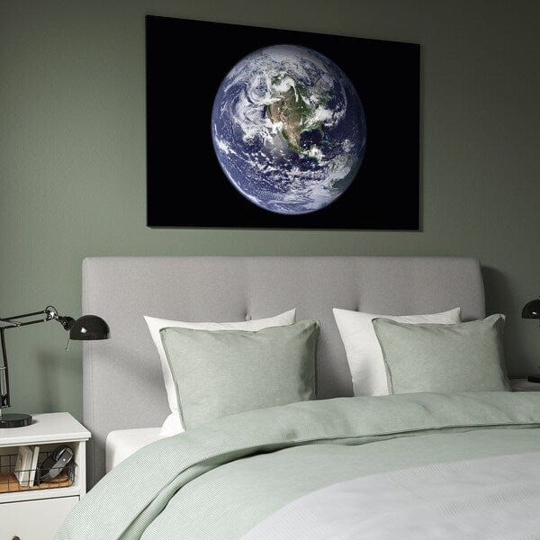Ikea BJÖRKSTA - Picture with frame, the planet Earth/aluminium-colour, 118x78 cm