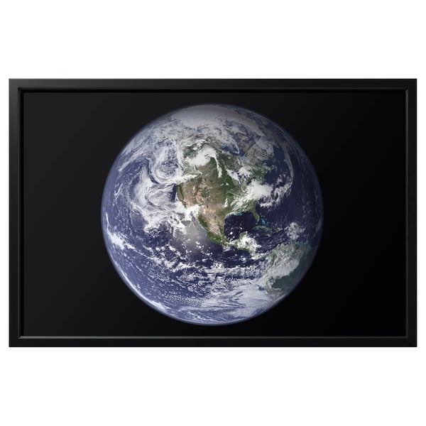 BJÖRKSTA picture with frame, the planet Earth/black, 118x78 cm